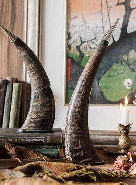 掬涵印度进口牛角客厅装饰高档摆件古老手工艺术古董风样板间陈列