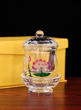 佛具摆件供佛供具大号莲花供杯水晶大悲咒观音净水圣水杯贡杯包邮