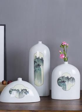 新中式花瓶摆件现代轻奢陶瓷创意样板房客厅家居软装饰品水墨花瓶