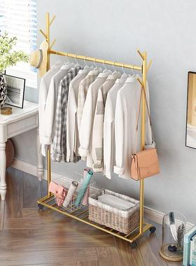 轻奢挂衣架落地卧室网红衣帽架门口置物简易衣服架子家用可移动