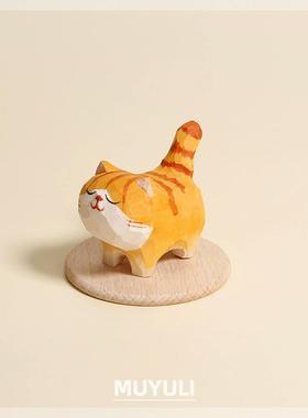 送TA一对小猫小狗！橘猫木雕柴犬摆件手工可爱桌面装饰生日礼物女