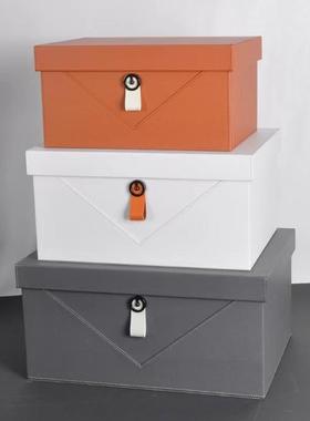 现代轻奢风家居客厅玄关衣帽间酒店高档皮革首饰衣服收纳装饰箱盒