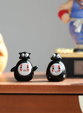 琉璃手作宫崎骏无脸男与小煤球车载桌面摆件可爱治愈装饰公仔礼物