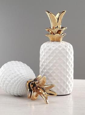 陶瓷摆件镀金色菠萝摆饰 客厅书房工艺品摆件创意礼品装饰物 摆件