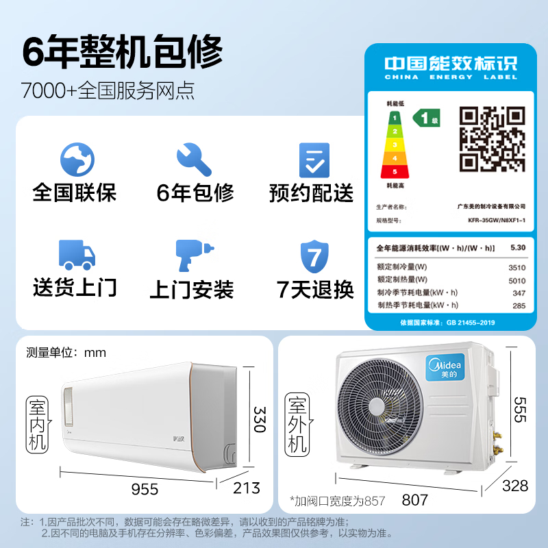 Midea/美的新风空调1.5匹一级能效变频家用挂机除菌静新风XF1-1 - 图3