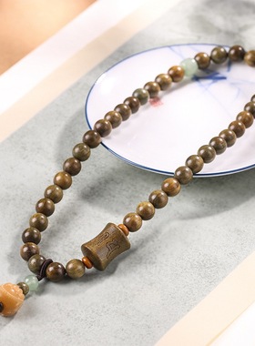 速发绿檀木六字真言双圈款手串男文玩佛珠手錬复古文艺木质串珠念