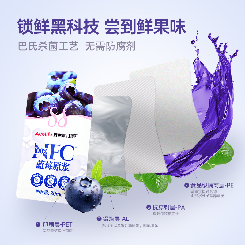【吉杰】卫视/安喜莱蓝莓/多莓原浆100%nfc果汁花青素30ml
