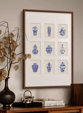 青花瓷·瓶安 法式现代中国风客厅装饰画新中式餐厅玄关花瓶挂画