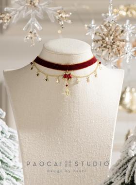 原创铃儿响叮当甜美红色铃铛锁骨链女圣诞节设计感项链颈链choker