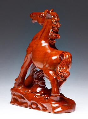 速发花梨木雕马到成功二雕实木件刻十摆生肖马红木质家居装饰工艺