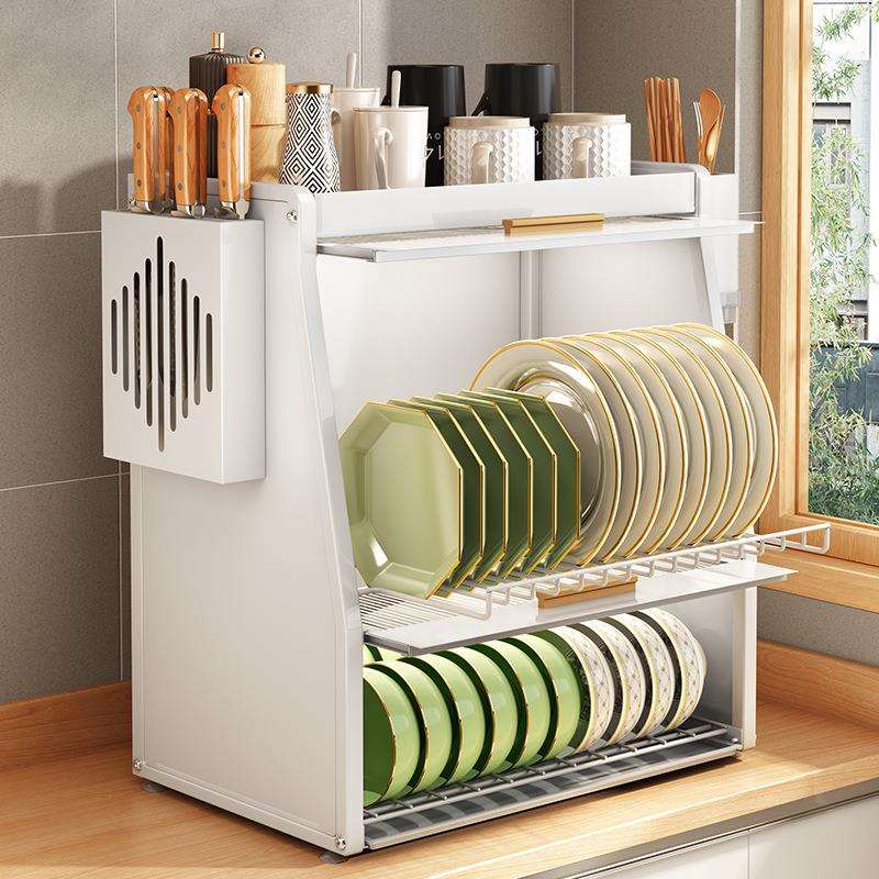 BK9K厨房备餐台双层碗柜家用防蟑螂台面收纳盒放碗碟盘餐具沥 - 图2