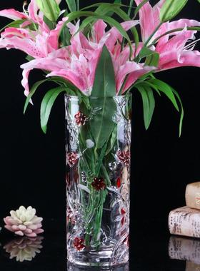 花瓶玻璃透明水晶彩绘创意水培富贵竹百合瓶子客厅家用加厚大码