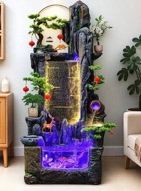 假山流水喷泉鱼池循环水风水轮场景客厅办公室地板装饰摆件乔迁开