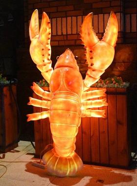 玻璃纤维模拟小龙虾模型雕塑饰品发光蟹欢迎大排档门牌装饰