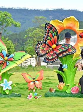 户外仿真蝴蝶雕塑草坪景观花海园林景观装饰小品网红打卡拍照摆件