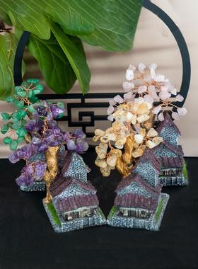 天然水晶发财树摆件招财树办公客厅酒柜电视柜乔迁开业送礼摇钱树