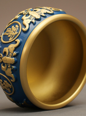 速发乔黄铜蓝色聚宝盆桌面摆件公式办新室开业纯迁存钱罐米缸装饰