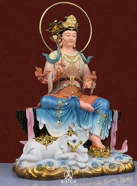 速发文殊菩萨普贤菩萨用家供文奉殊普贤像树脂古彩华严三圣文殊神