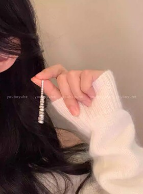 许我珍珠闪钻流苏耳环轻奢高级感显脸瘦复古小众设计感耳钉耳饰