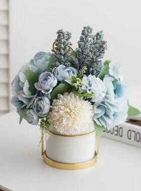 展厅洗手间仿真花可水洗家居卫浴洗手台样板房装饰摆件高端玻璃瓶