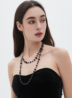 CEGANA 设计师【CG】黑色串珠女款2024新款叠戴项链小众高级感