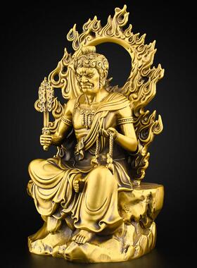 黄铜不动尊菩萨不动明王佛像摆件属鸡本命佛不动金刚无动尊雕像