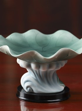 速发供盘家用陶瓷供果水盘果盘供佛上供荷叶果盘财神供果盘佛具用