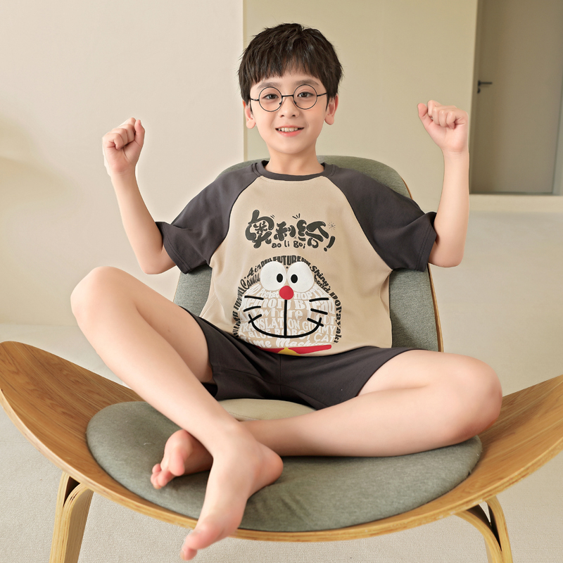 儿童睡衣男童夏季短袖短裤卡通哆啦A梦小童男宝宝家居服套装薄款