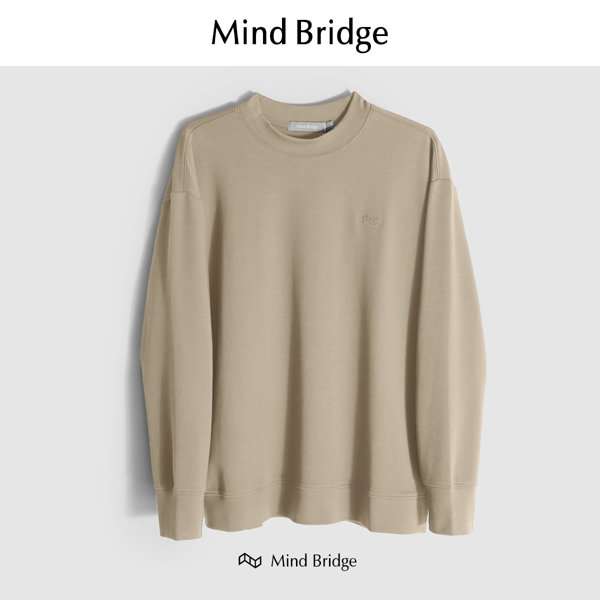 Mind Bridge男士长袖T恤圆领宽松纯色体恤美式打底衫2024春秋卫衣 - 图3