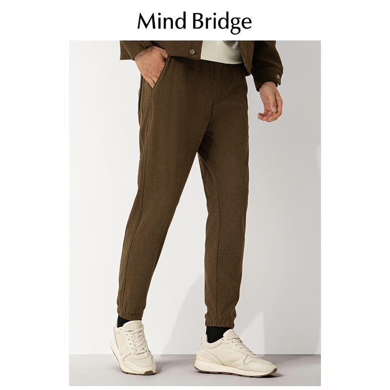 Mind Bridge灯芯绒裤子男美拉德风休闲裤春秋冬加绒束脚运动卫裤 - 图0