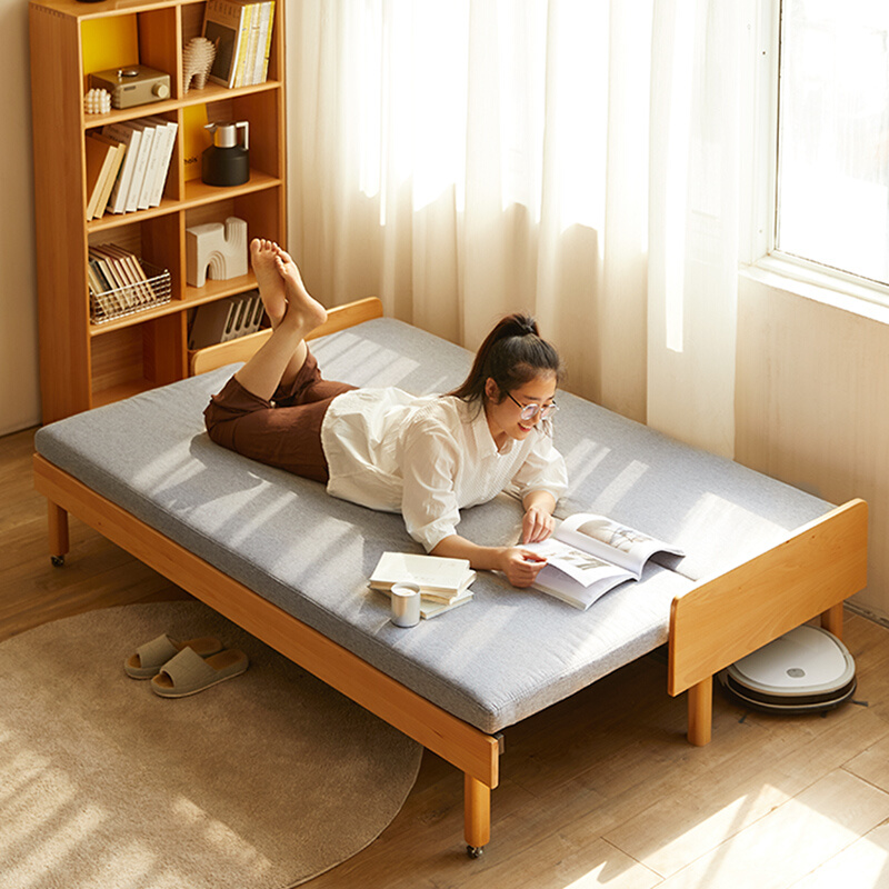 伸缩床小户型客厅实木折叠沙发床两用双人单人坐卧两用床铁推拉床-图0