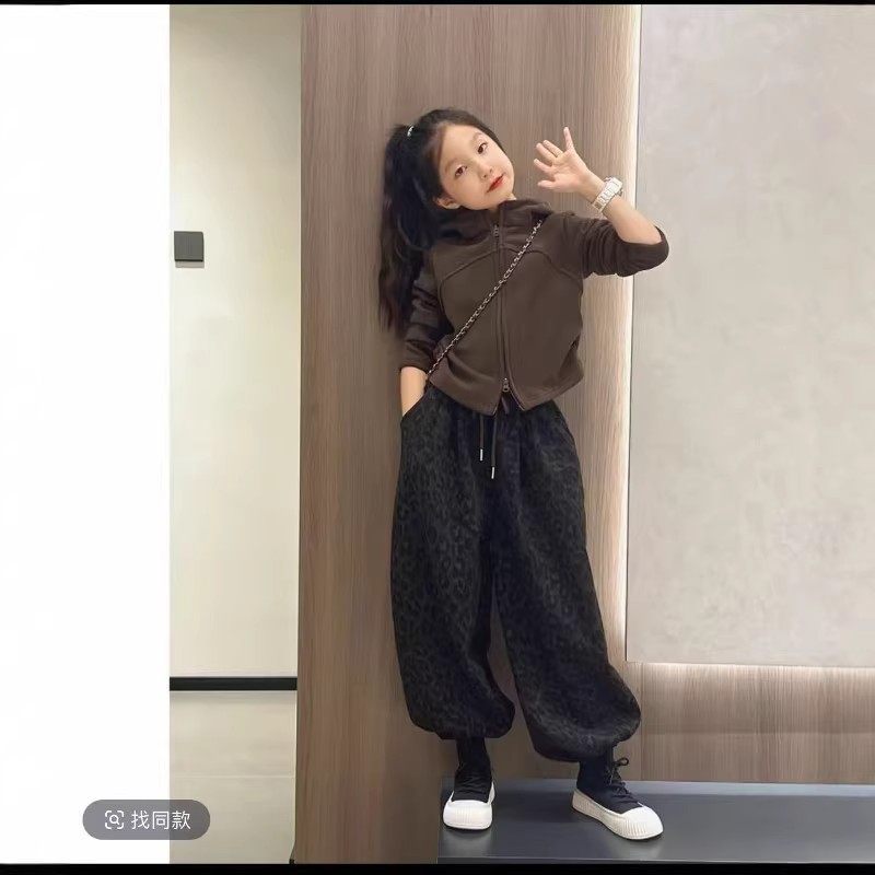 法国女童豹纹加绒裤子秋冬女大童时髦一体绒卫裤儿童加厚束脚裤潮,淘宝优惠券,粉丝福利购,淘宝优惠卷