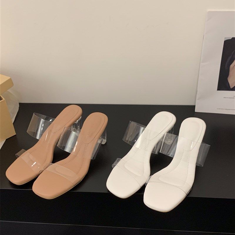 速发水晶粗跟透明带一字拖2仙鞋夏外穿20鞋5子季法式小凉拖高跟凉,淘宝优惠券,粉丝福利购,淘宝优惠卷