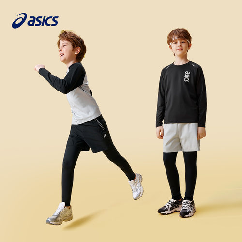 ASICS/亚瑟士童装假两件运动裤男秋中大童速干跑步裤健身训练长裤 - 图3