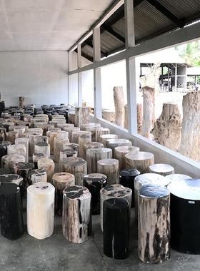 红树林奇石馆木化石凳子客厅样板间沙发边几软装搭配茶几简约现代