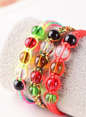 极速琉璃五色绳手链本q命年金木水火土五行红手绳五彩金刚结男手