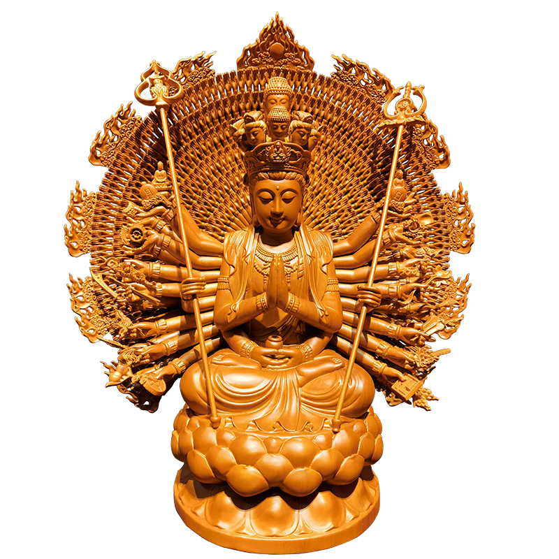 极速千手观音菩萨神像寺庙家用木雕供奉纯手工实S木雕刻定制摆件 - 图3