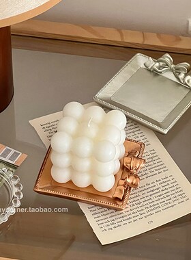 新品ins复古蝴蝶结首饰收纳盘香薰托盘K摆件饰品展示盘桌面置物小