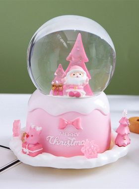 伴手飘雪粉色彩灯音乐盒礼物外