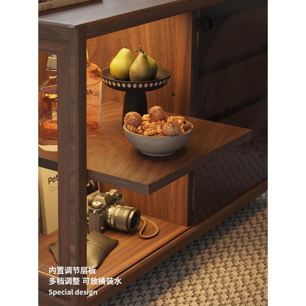 实木沙发边柜北欧客厅家用侧边几可移动小推车茶台黑胡桃木茶水柜,淘宝优惠券,粉丝福利购,淘宝优惠卷