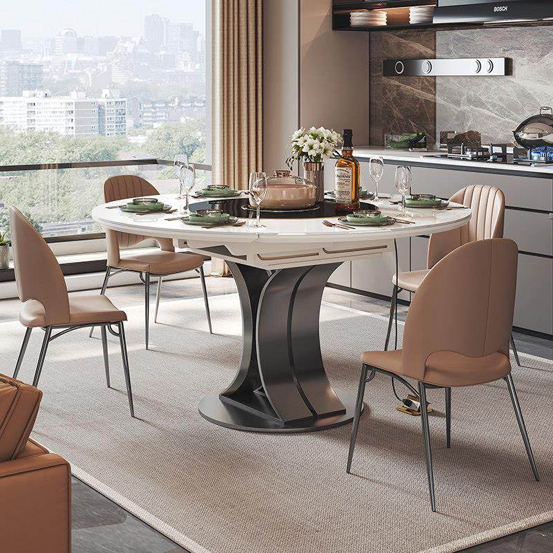 岩板餐桌可伸缩折叠方圆两用带电磁炉转盘设计师款现代轻奢圆餐桌,淘宝优惠券,粉丝福利购,淘宝优惠卷