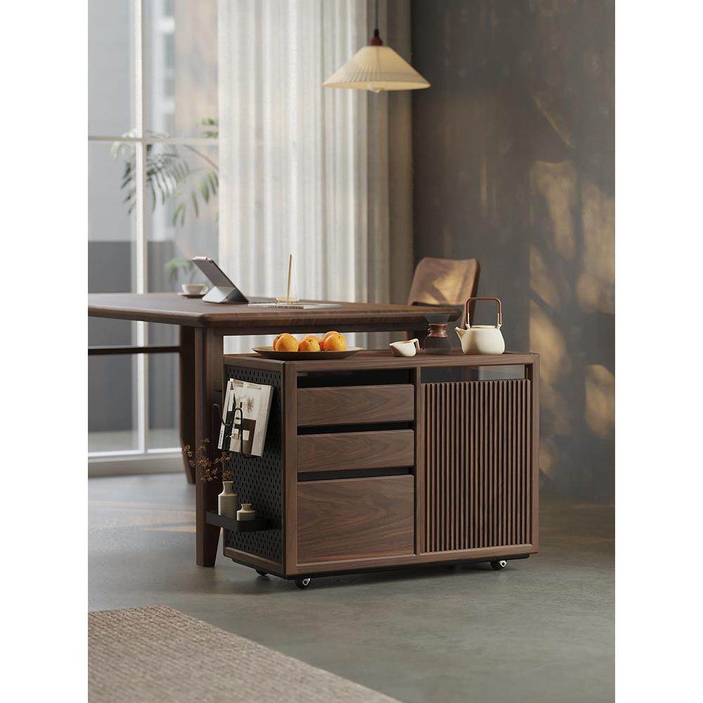 实木沙发边柜北欧客厅家用侧边几可移动小推车茶台黑胡桃木茶水柜,淘宝优惠券,粉丝福利购,淘宝优惠卷