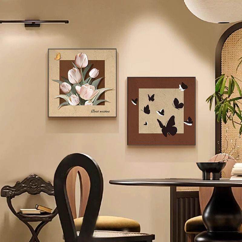 玄关柜摆台画法式高级感复古花卉艺术餐厅挂画中古风蝴蝶燕子壁画,淘宝优惠券,粉丝福利购,淘宝优惠卷