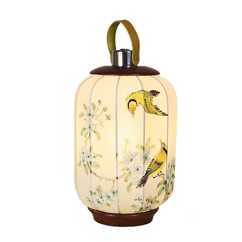 中式充电台灯仿古手绘画花鸟图灯罩书房床头灯民宿户外露营手提灯,淘宝优惠券,粉丝福利购,淘宝优惠卷