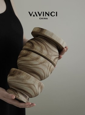 梵其侘寂风创意实木纹几何装饰摆件中古艺术样板房间酒Y店民宿摆