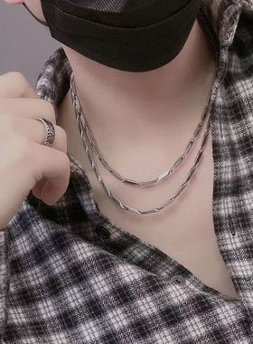 极速钛钢链子项链男潮个性简约银色菱形毛衣N链百搭女嘻哈帅气锁