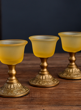 极速古法琉璃供水杯纯铜供佛前酒杯佛具贡财神关公V八吉祥高脚供