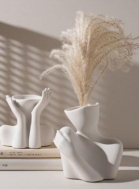 速发创意黑白插家艺术摆件家居饰品陶瓷花器高级感客厅人花体居工