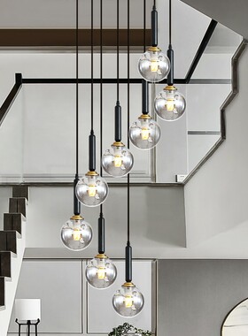 北欧轻奢楼梯长吊灯现代简约别墅酒店大厅个性餐厅旋转复式楼吊灯