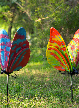 户外园林景观仿真动n物玻璃钢铁艺大蝴蝶雕塑花园草坪楼盘装饰小